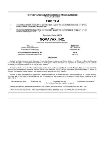Thumbnail Novavax 10-Q Quarterly Report FY2016 