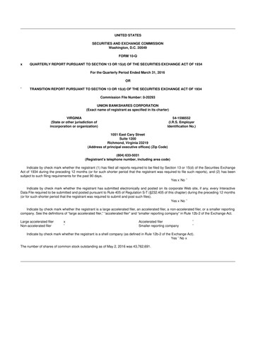 Vorschaubild Atlantic Union Bankshares 10-Q Quartalsbericht 2016 