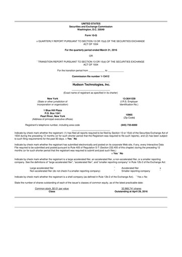 Thumbnail Hudson Technologies 10-Q Quarterly Report FY 