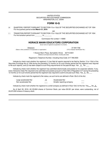 Thumbnail Horace Mann Educators 10-Q Quarterly Report FY2016 