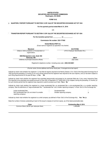 Thumbnail Global Medical REIT
 10-Q Quarterly Report FY2016 