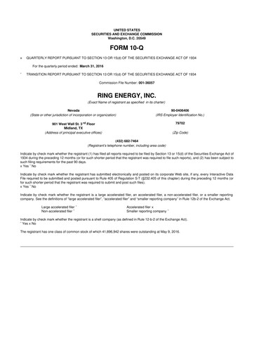 Miniature Ring Energy
 10-Q Rapport trimestriel 2016 