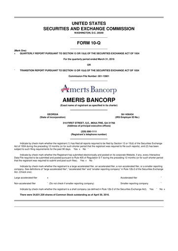 Miniature Ameris Bancorp
 10-Q Rapport trimestriel 2016 