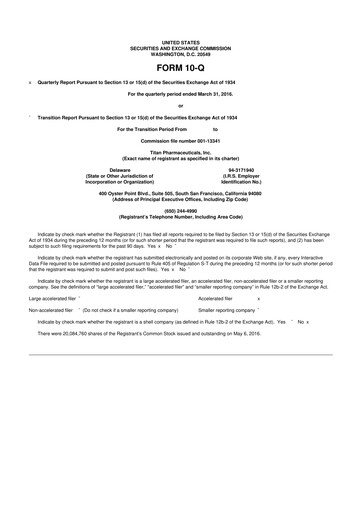 Thumbnail Titan Pharmaceuticals
 10-Q Quarterly Report FY2016 