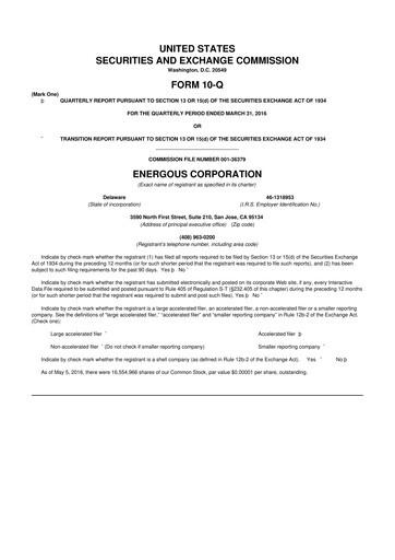 Miniature Energous 10-Q Rapport trimestriel 2016 