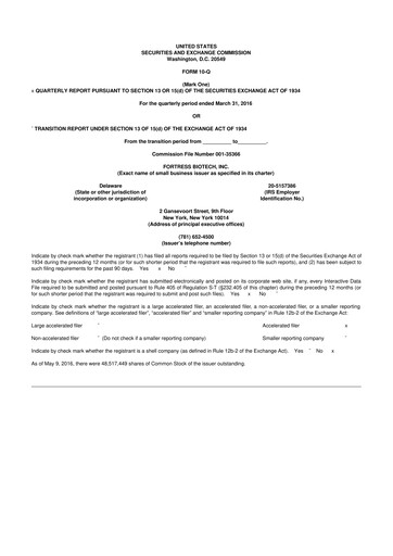 Thumbnail Fortress Biotech
 10-Q Quarterly Report FY2016 