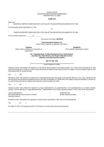 Thumbnail China Automotive Systems 10-Q Quarterly Report FY2016 