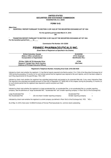 Miniature Fennec Pharmaceuticals 10-Q Rapport trimestriel 2016 