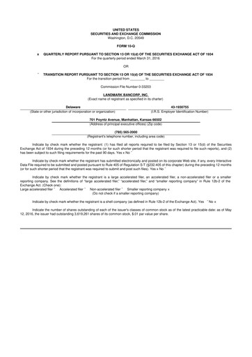 Thumbnail Landmark Bancorp 10-Q Quarterly Report FY2016 