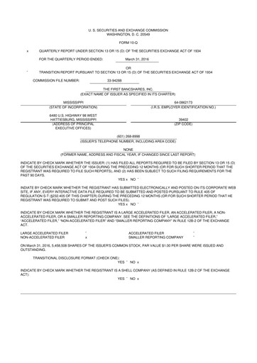 Miniature The First Bancshares 10-Q Rapport trimestriel 2016 