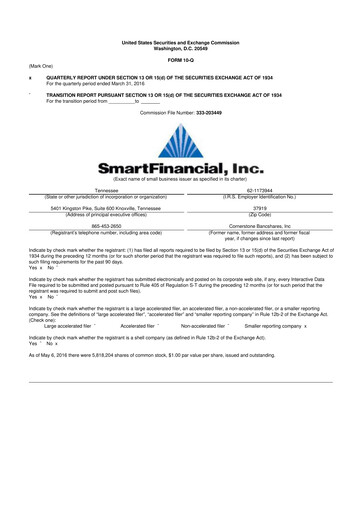 Thumbnail SmartFinancial (SmartBank) 10-Q Quarterly Report FY2016 