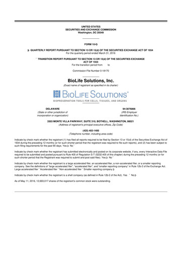 Thumbnail Biolife Solutions
 10-Q Quarterly Report FY 
