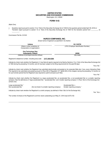 Thumbnail Hurco Companies 10-Q Quarterly Report FY2016 