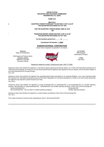 Vorschaubild Wabash National
 10-Q Quartalsbericht 2016 