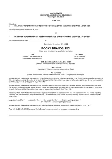 Thumbnail Rocky Brands 10-Q Quarterly Report FY2016 