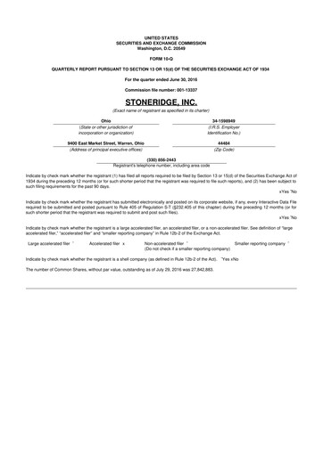 Thumbnail Stoneridge 10-Q Quarterly Report FY2016 