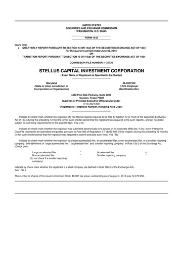 Thumbnail Stellus Capital Investment Corporation 10-Q Quarterly Report FY 