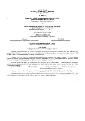 Thumbnail Landmark Bancorp 10-Q Quarterly Report FY2016 