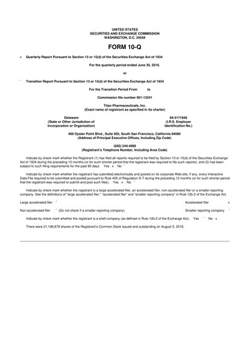 Thumbnail Titan Pharmaceuticals
 10-Q Quarterly Report FY2016 