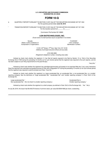 Miniature Iovance Biotherapeutics
 10-Q Rapport trimestriel 2016 