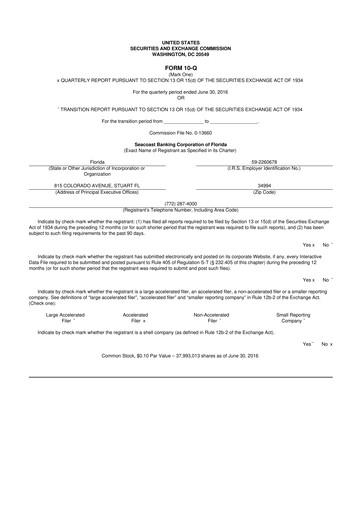Thumbnail Seacoast Banking 10-Q Quarterly Report FY2016 