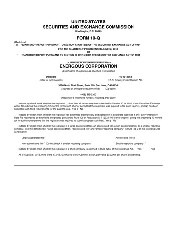 Miniature Energous 10-Q Rapport trimestriel 2016 