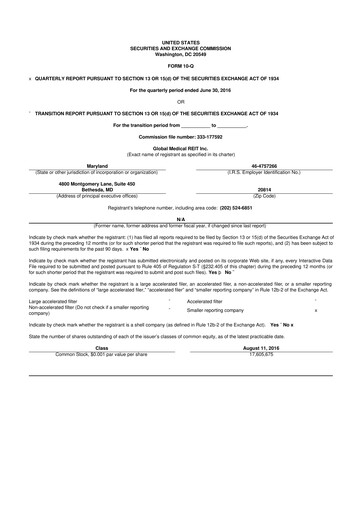 Thumbnail Global Medical REIT
 10-Q Quarterly Report FY2016 