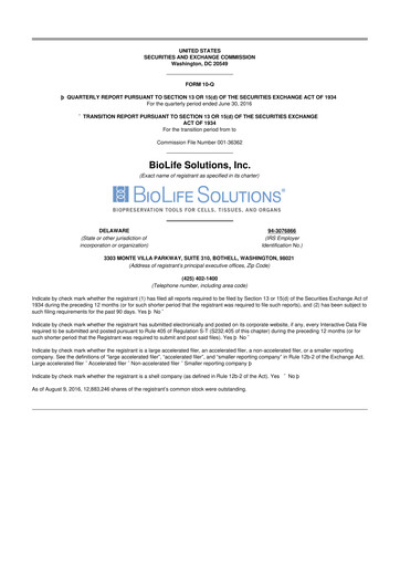 Thumbnail Biolife Solutions
 10-Q Quarterly Report FY 