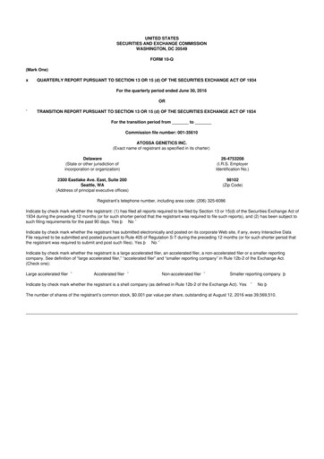 Miniature Atossa Therapeutics 10-Q Rapport trimestriel  