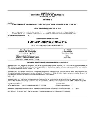 Miniature Fennec Pharmaceuticals 10-Q Rapport trimestriel 2016 