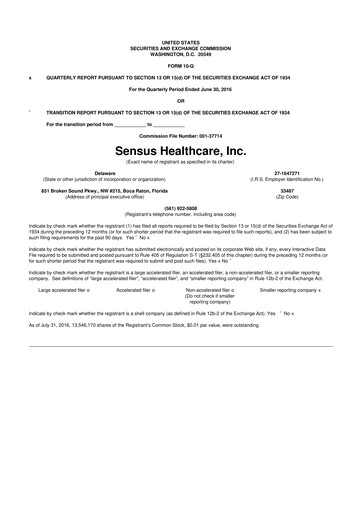 Thumbnail Sensus Healthcare 10-Q Quarterly Report FY2016 