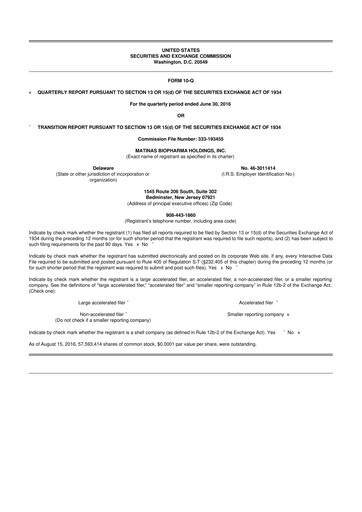 Thumbnail Matinas BioPharma 10-Q Quarterly Report FY2016 