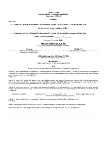 Vorschaubild Abeona Therapeutics
 10-Q Quartalsbericht 2016 