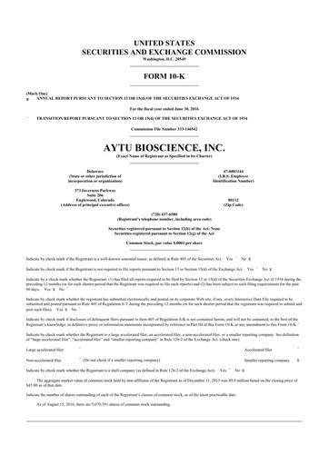 Thumbnail Aytu BioScience
 10-K Annual Report 2016