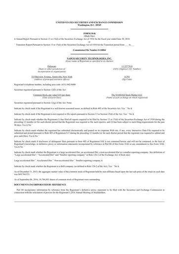 Thumbnail NAPCO Security Technologies 10-K Annual Report 2016