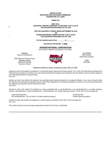 Vorschaubild Wabash National
 10-Q Quartalsbericht 2016 