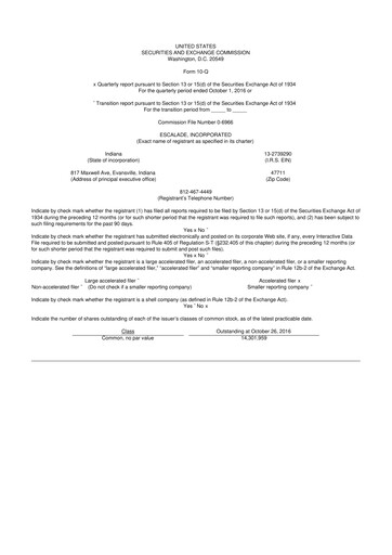 Thumbnail Escalade Sports 10-Q Quarterly Report FY 