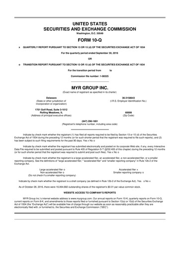 Thumbnail MYR Group 10-Q Quarterly Report FY2016 