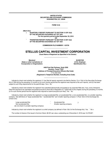 Thumbnail Stellus Capital Investment Corporation 10-Q Quarterly Report FY 
