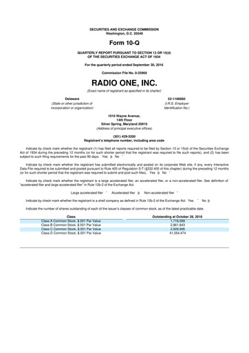 Miniature Urban One
 10-Q Rapport trimestriel 2016 