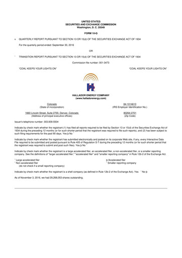 Thumbnail Hallador Energy Company
 10-Q Quarterly Report FY2016 