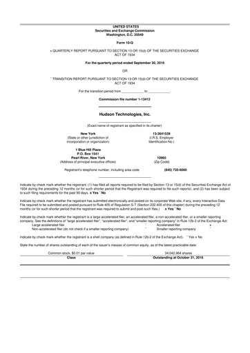 Thumbnail Hudson Technologies 10-Q Quarterly Report FY 