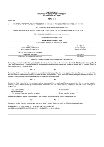Thumbnail Marcus Corporation
 10-Q Quarterly Report FY2016 