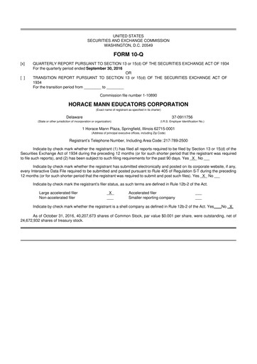Thumbnail Horace Mann Educators 10-Q Quarterly Report FY2016 
