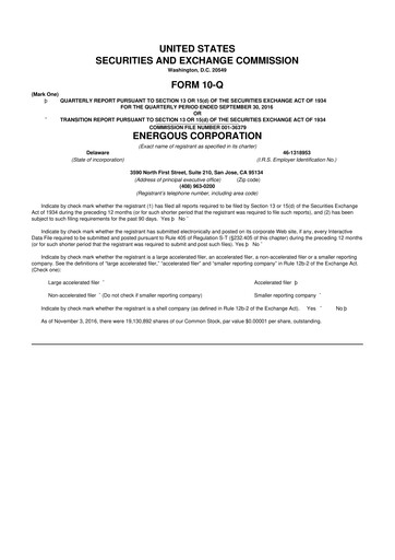 Miniature Energous 10-Q Rapport trimestriel 2016 