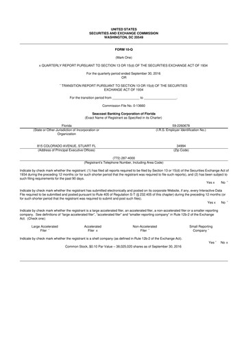Thumbnail Seacoast Banking 10-Q Quarterly Report FY2016 