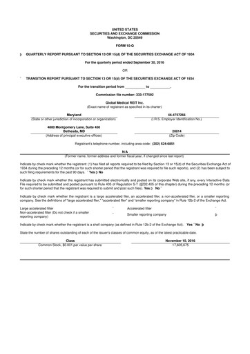 Thumbnail Global Medical REIT
 10-Q Quarterly Report FY2016 