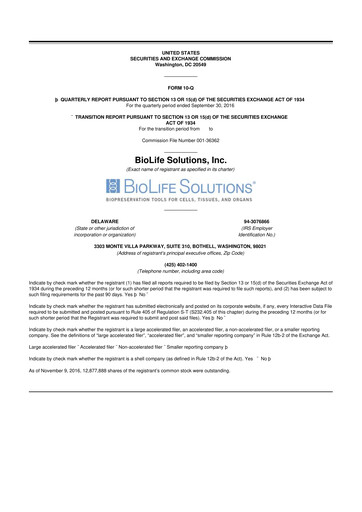 Thumbnail Biolife Solutions
 10-Q Quarterly Report FY 