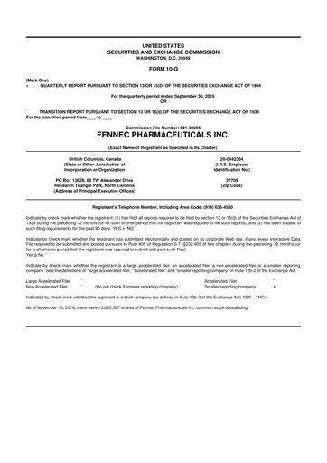 Miniature Fennec Pharmaceuticals 10-Q Rapport trimestriel 2016 