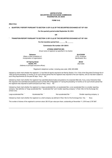 Miniature Atossa Therapeutics 10-Q Rapport trimestriel  
